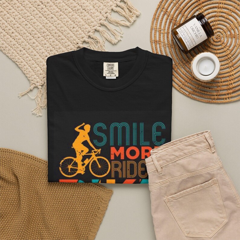 Smile More Ride A Bike T-Shirt | Cycling Typography, Retro Bike Graphic image 14