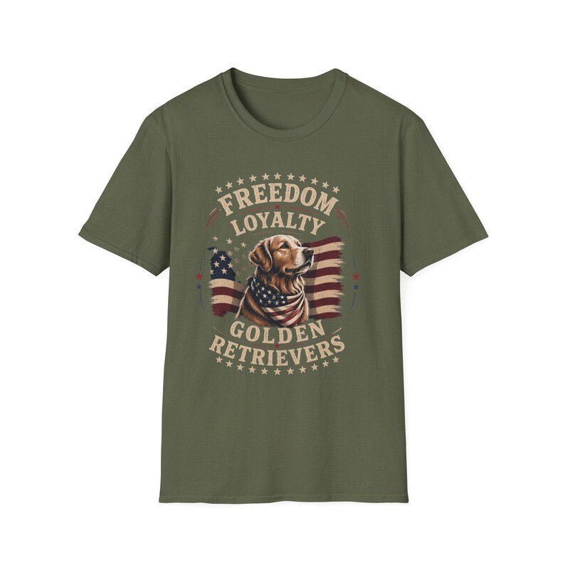 Freedom Loyalty Golden Retriever T-Shirt | American Flag Dog Tee image 2