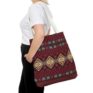 Red Aztec Boho Tote Bag | Geometric Tribal Pattern Tote image 19