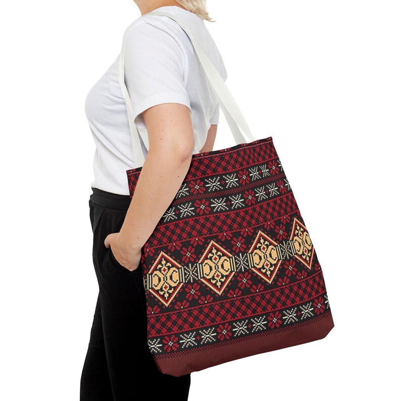 Red Aztec Boho Tote Bag | Geometric Tribal Pattern Tote image 19