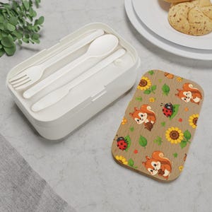 Squirrel Sunflower Ladybug Bento Lunch Box | Woodland Pattern Silicone Tray image 5