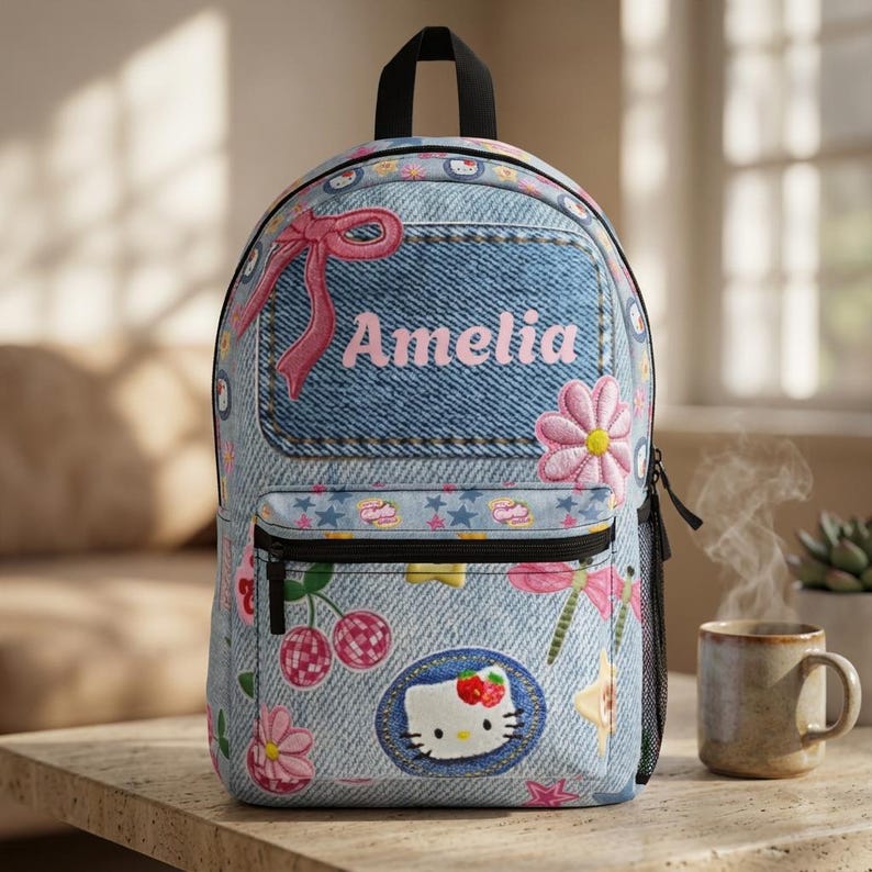 Back To School Hello Kitty design Backpack | Personalized Name Kids School Book Bag image 7