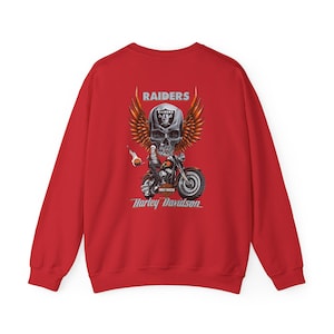 Raiders Skull Motorcycle with Wings Crewneck Sweatshirt | Harley Davidson Style image 7