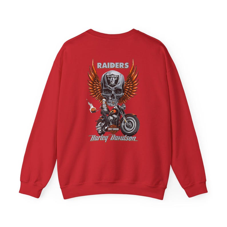 Raiders Skull Motorcycle with Wings Crewneck Sweatshirt | Harley Davidson Style image 7