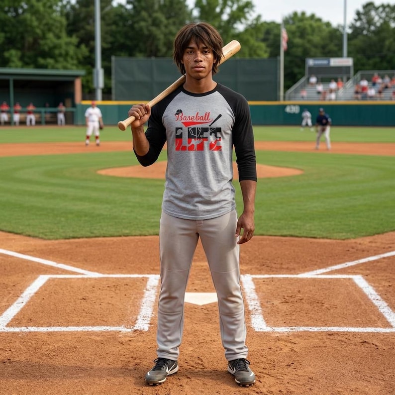 Camiseta raglán Baseball Life / Gráfico de bate y guante de béisbol imagen 2