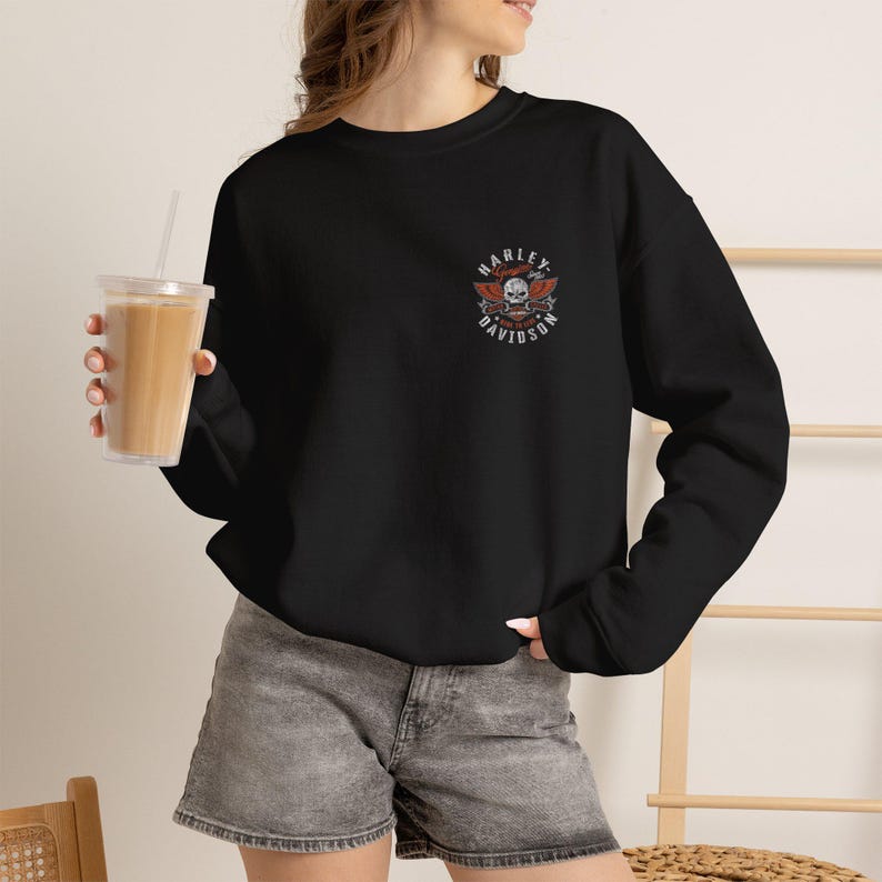 Raiders Skull Motorcycle with Wings Crewneck Sweatshirt | Harley Davidson Style image 11