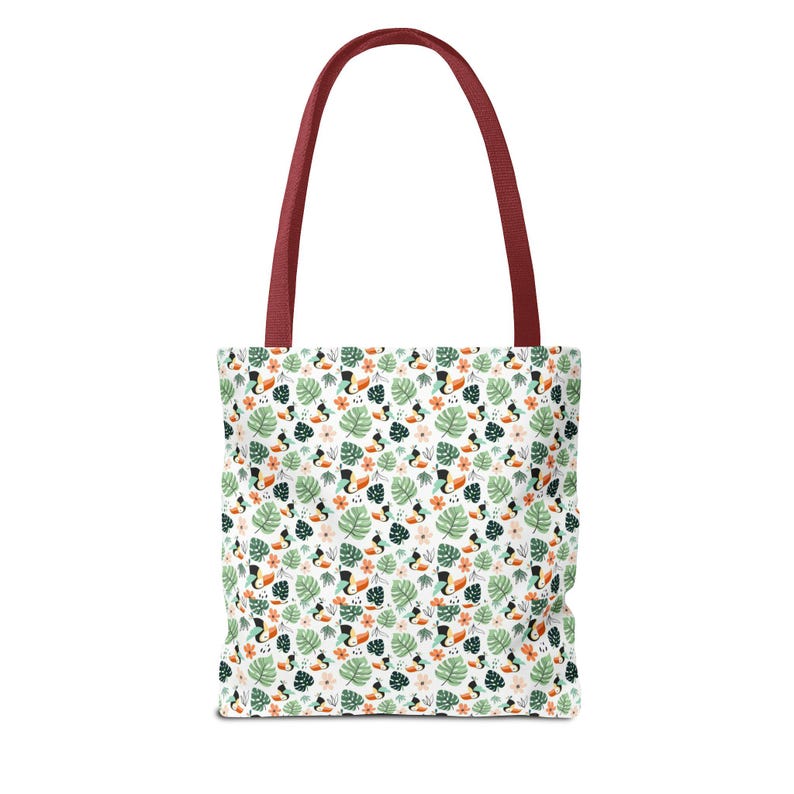 Tropical Toucan Leaves Tote Bag, All-Over Print Canvas Shoulder Bag image 8