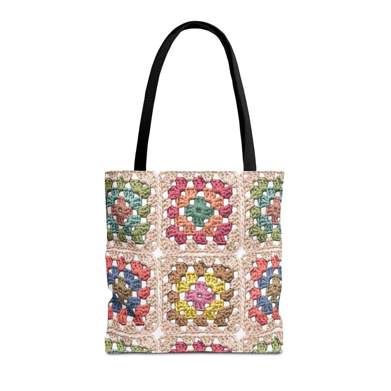 Colorful Crochet Granny Squares Tote | Pattern All-Over-Print Bag image 3