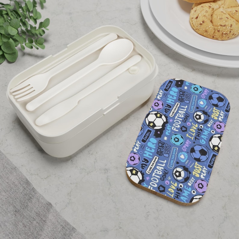 Soccer Doodles Bento Lunch Box | Football Pattern, Blue Kids Lunchbox image 5