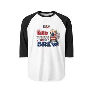 Chemise raglan American Independence 1776, rouge, blanc et brass | Graphique patriotique de bière image 7