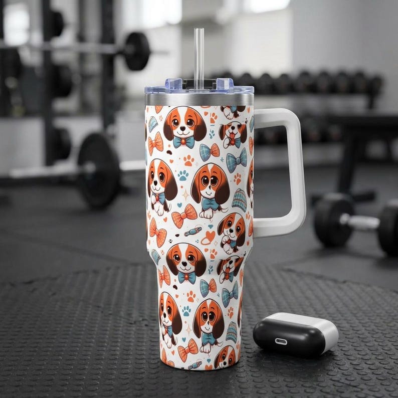 Beagle-Gesicht-Trinkbecher | 1,2-Liter-Edelstahl-Reisebecher mit Henkel Bild 2
