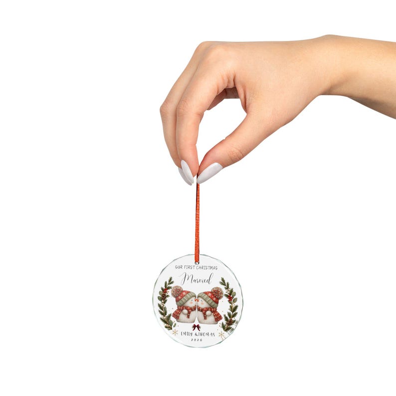 Personalized Snowman Couple Ornament | 'Our First Christmas Married' Crystal Keepsake image 5