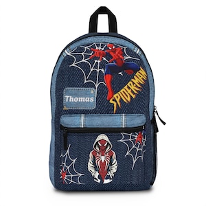 Spider-Man Webs backpack | Personalized name patch, Kids denim superhero bag image 1