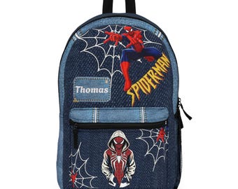 Spider-Man Webs backpack | Personalized name patch, Kids denim superhero bag