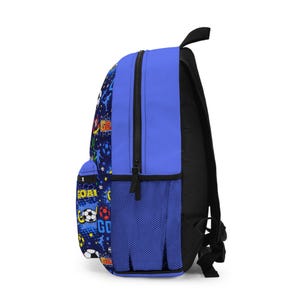 Personalized Name Accent Backpack Soccer Goal Pattern | Kids Football Print School Bag image 4