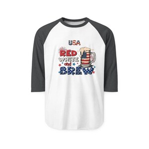 Chemise raglan American Independence 1776, rouge, blanc et brass | Graphique patriotique de bière image 5