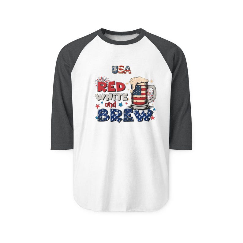 Chemise raglan American Independence 1776, rouge, blanc et brass | Graphique patriotique de bière image 5
