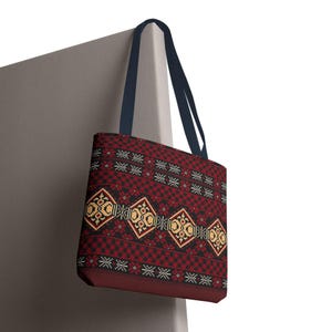 Red Aztec Boho Tote Bag | Geometric Tribal Pattern Tote image 16