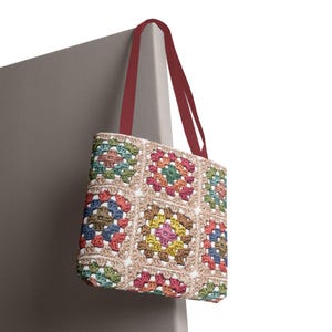 Colorful Crochet Granny Squares Tote | Pattern All-Over-Print Bag image 2
