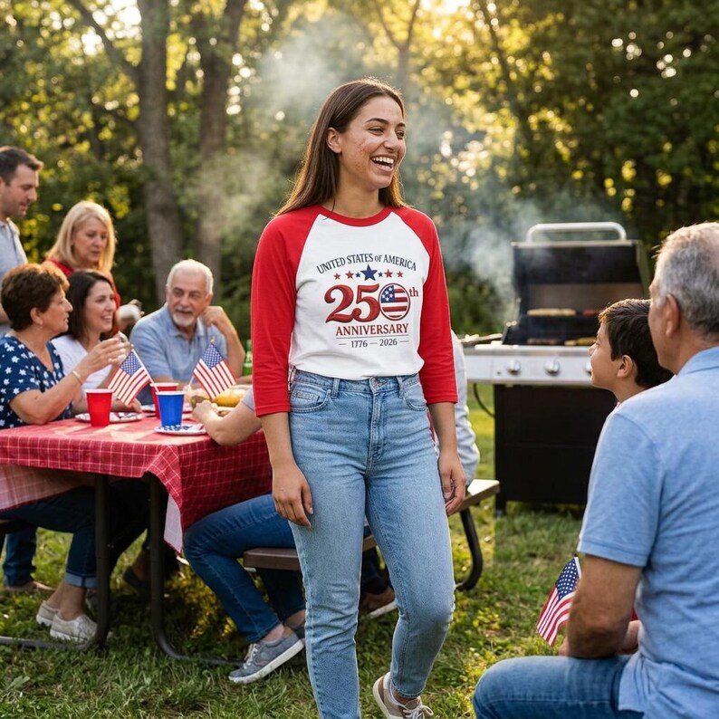 25th Anniversary USA Flag Logo Raglan Shirt | 1776-2026 image 4