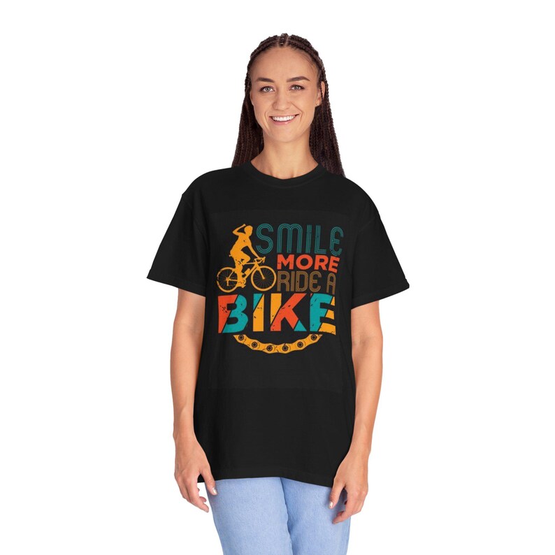 Smile More Ride A Bike T-Shirt | Cycling Typography, Retro Bike Graphic image 9