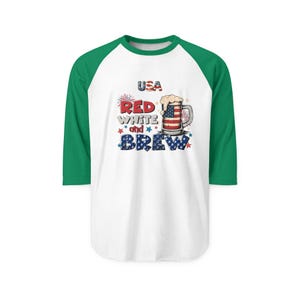 Chemise raglan American Independence 1776, rouge, blanc et brass | Graphique patriotique de bière image 3