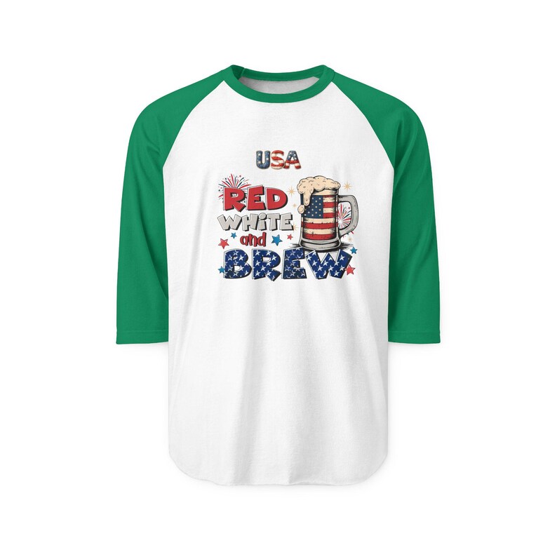 Chemise raglan American Independence 1776, rouge, blanc et brass | Graphique patriotique de bière image 3