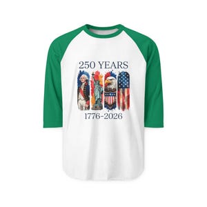 250 años 1776-2026 Camiseta raglán con motivos nativos americanos y bandera / Bicentenario Americana imagen 5