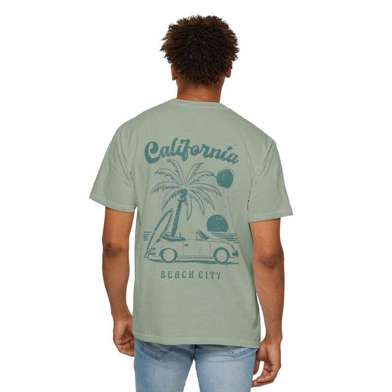 California Beach City graphic T-shirt | CA palm tree surf car design image 3