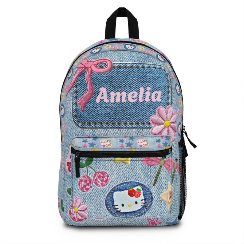 Back To School Hello Kitty design Backpack | Personalized Name Kids School Book Bag image 1