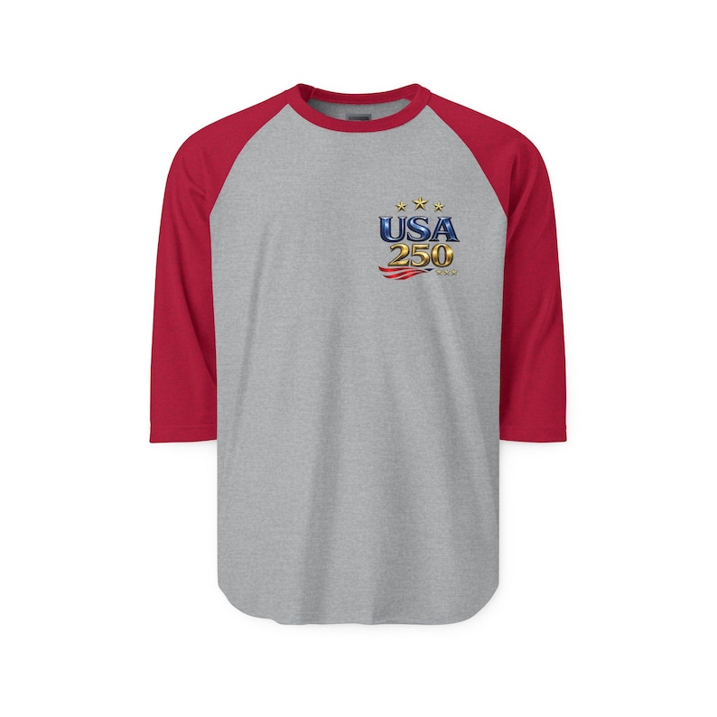 USA 250 Anniversary logo Raglan Shirt | American flag stars stripes image 3
