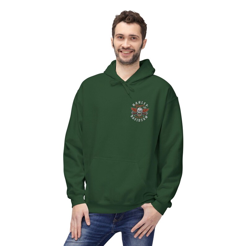 Harley Davidson fans Hoodie, motorcycle riders, vintage style | Biker Skull Floral Chest Graphic image 8