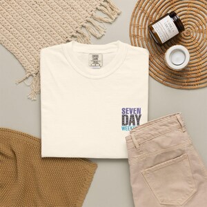 Happily Retired graphic T-shirt | Seven Day Weekend pocket design image 17