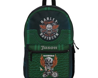 Vintage Harley Davidson motorcycle fans,No Riders Ride No Life Backpack | Skull Biker Raiders Design