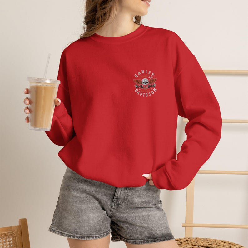 Raiders Skull Motorcycle with Wings Crewneck Sweatshirt | Harley Davidson Style image 12