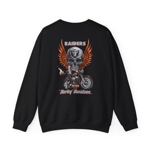 Raiders Skull Motorcycle with Wings Crewneck Sweatshirt | Harley Davidson Style image 5