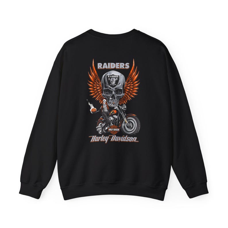Raiders Skull Motorcycle with Wings Crewneck Sweatshirt | Harley Davidson Style image 5