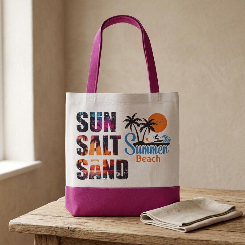 Summer Time,ermochromic Tote Bag,Sun Salt Sand beach graphic Tote,Gift for her image 2