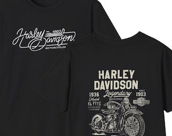 Camiseta com o logotipo da Harley Davidson em estilo cursivo | Camiseta retrô para motociclistas