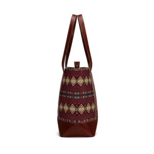 Rustic Geometric Pattern Handbag | Burgundy Aztec Tote image 8