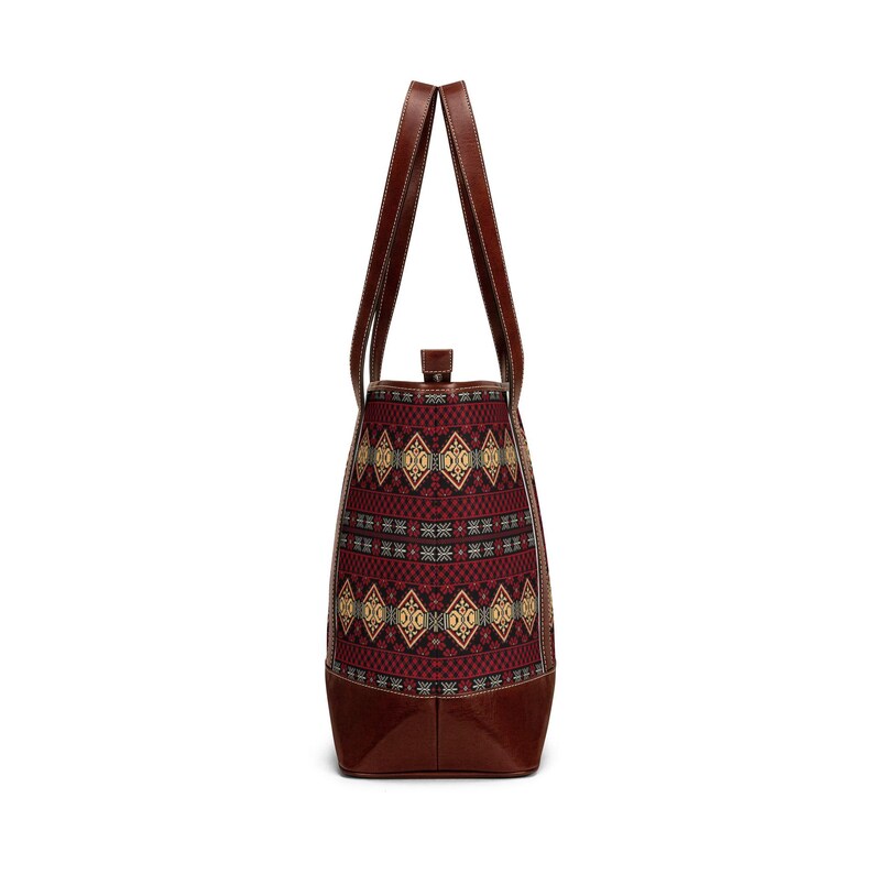 Rustic Geometric Pattern Handbag | Burgundy Aztec Tote image 8