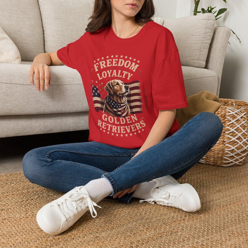 Freedom Loyalty Golden Retriever T-Shirt | American Flag Dog Tee image 9