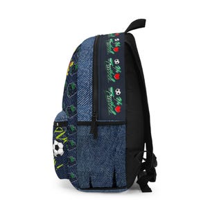 Personalisierter Fußball-Rucksack mit Denim-Muster, Fußball-Design Bild 3