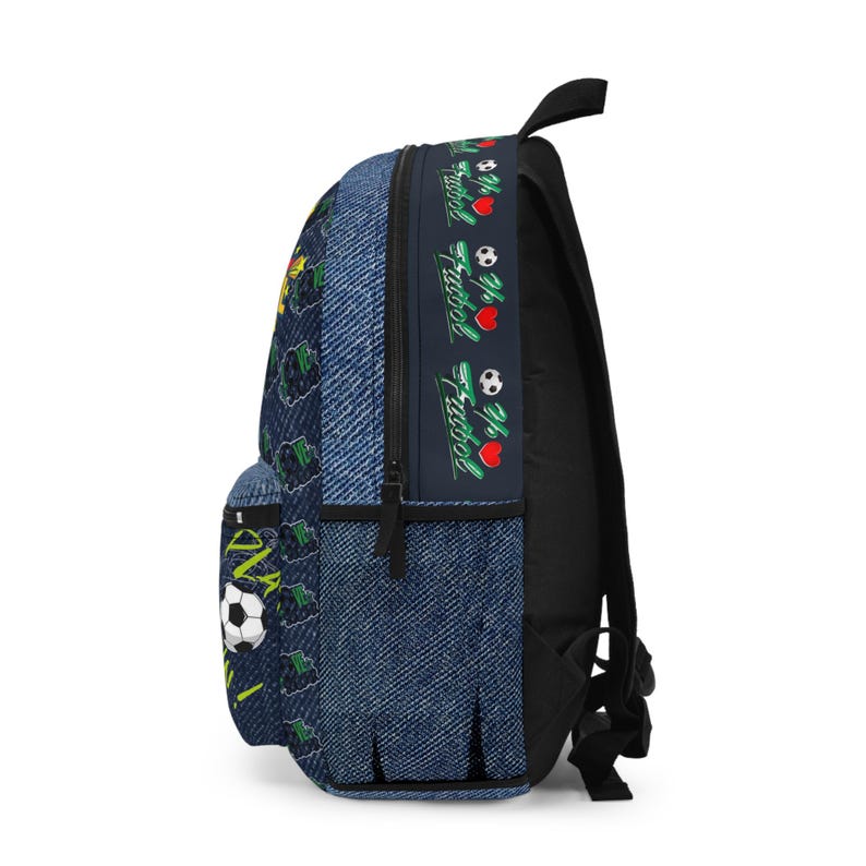 Personalisierter Fußball-Rucksack mit Denim-Muster, Fußball-Design Bild 3
