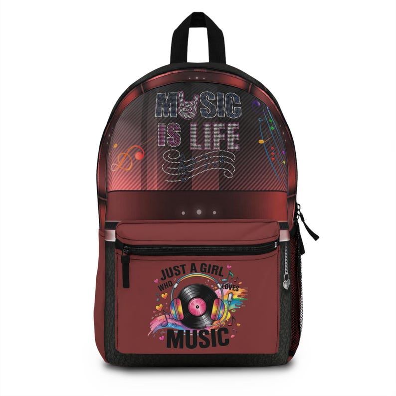 Music Is Life Backpack | Vinyl Record Just A Girl With Music Design image 1