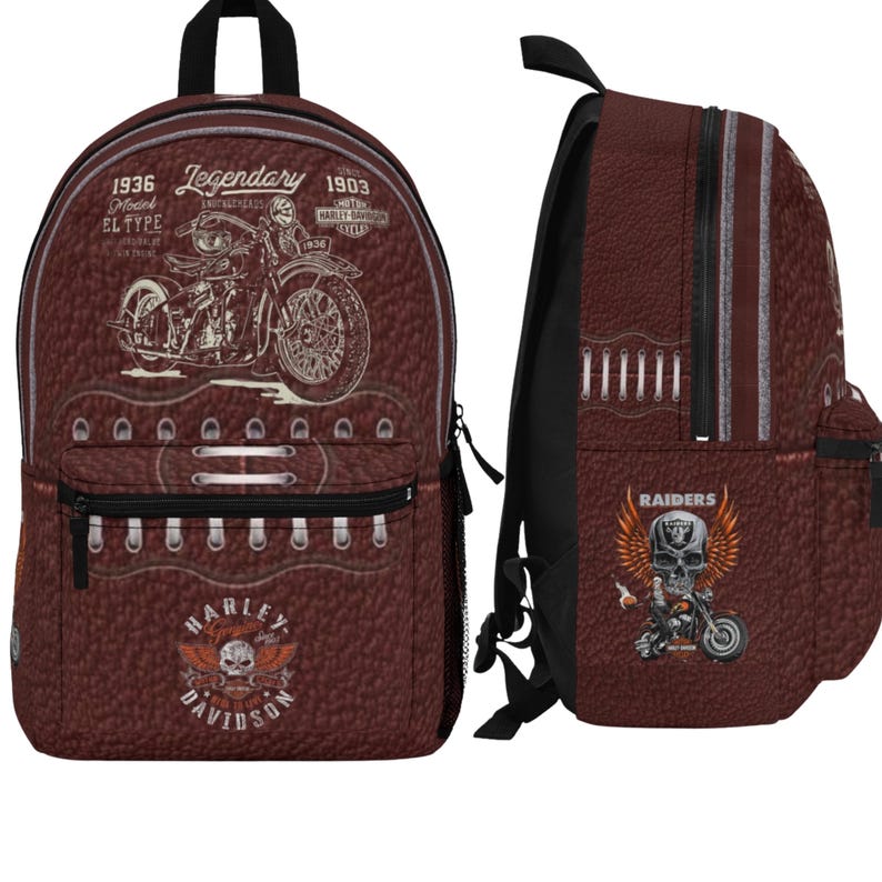 Vintage Motorcycle Skull design Backpack | Biker Harley Davidson Style image 1