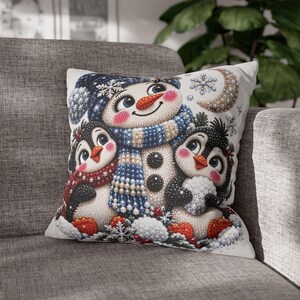 Kerstsneeuwpop met pinguïns kussensloop | Kerstdecoratie voor thuis afbeelding 7