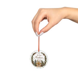 Our First Christmas Crystal Glass Ornament | Snowy House Wreath Personalized image 6