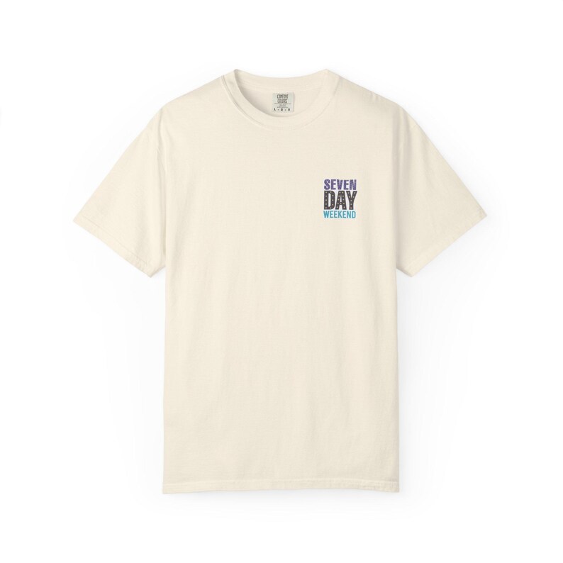 Happily Retired graphic T-shirt | Seven Day Weekend pocket design image 14
