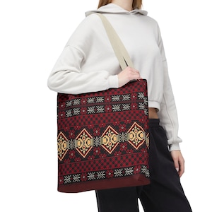Red Aztec Boho Tote Bag | Geometric Tribal Pattern Tote image 12